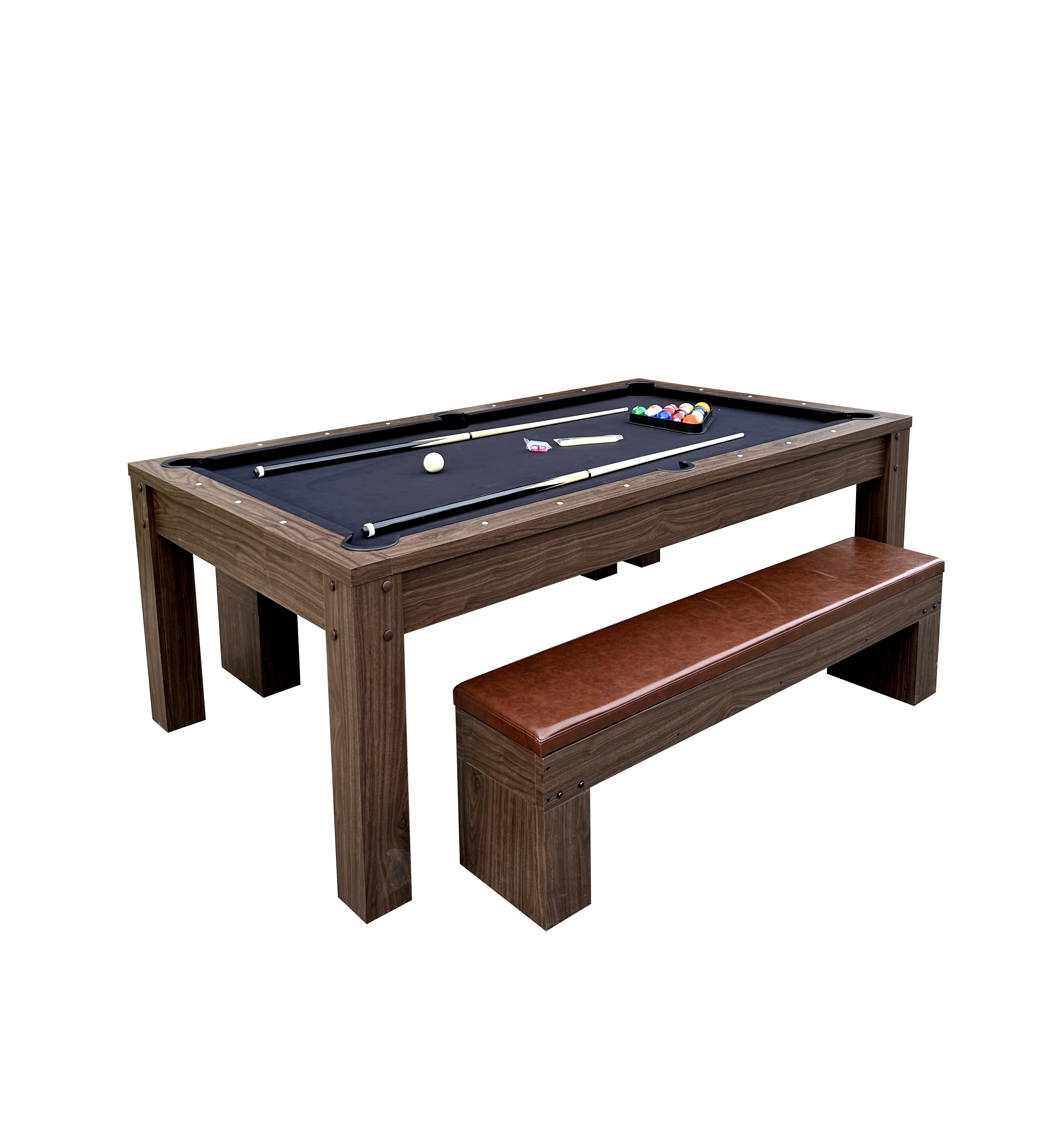 7ft 3-in-1 Multi-Functional Pool Table With Benches (Pool Table + Ping Pong Table + Dining Table)_voghion.com